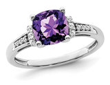 1.75 Carat (ctw) Cushion-Cut Amethyst Ring in 14K White Gold with Diamonds